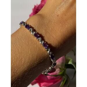 925 Sterling Silver Amethyst Bracelet 7.5 inch
